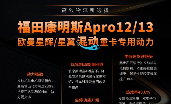 高效物流新选择｜<font color='#1d9ed2'>福</font><font color='#1d9ed2'>田</font><font color='#1d9ed2'>康</font><font color='#1d9ed2'>明</font><font color='#1d9ed2'>斯</font>Apro12/13，欧曼星辉/星翼混动重卡专用动力